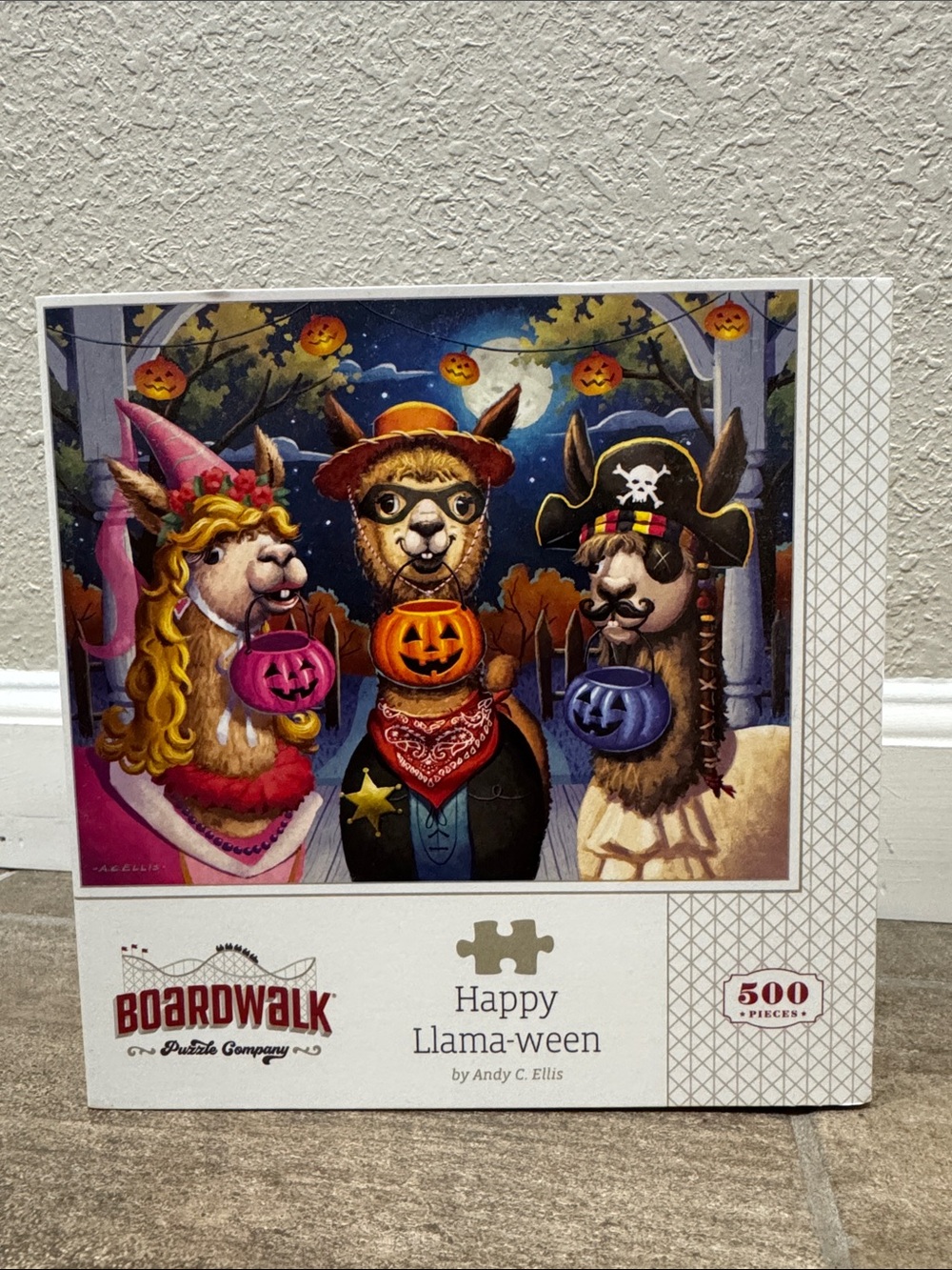 Boardwalk Happy Llama-ween 500-Piece Puzzle - Colorful Halloween Llamas